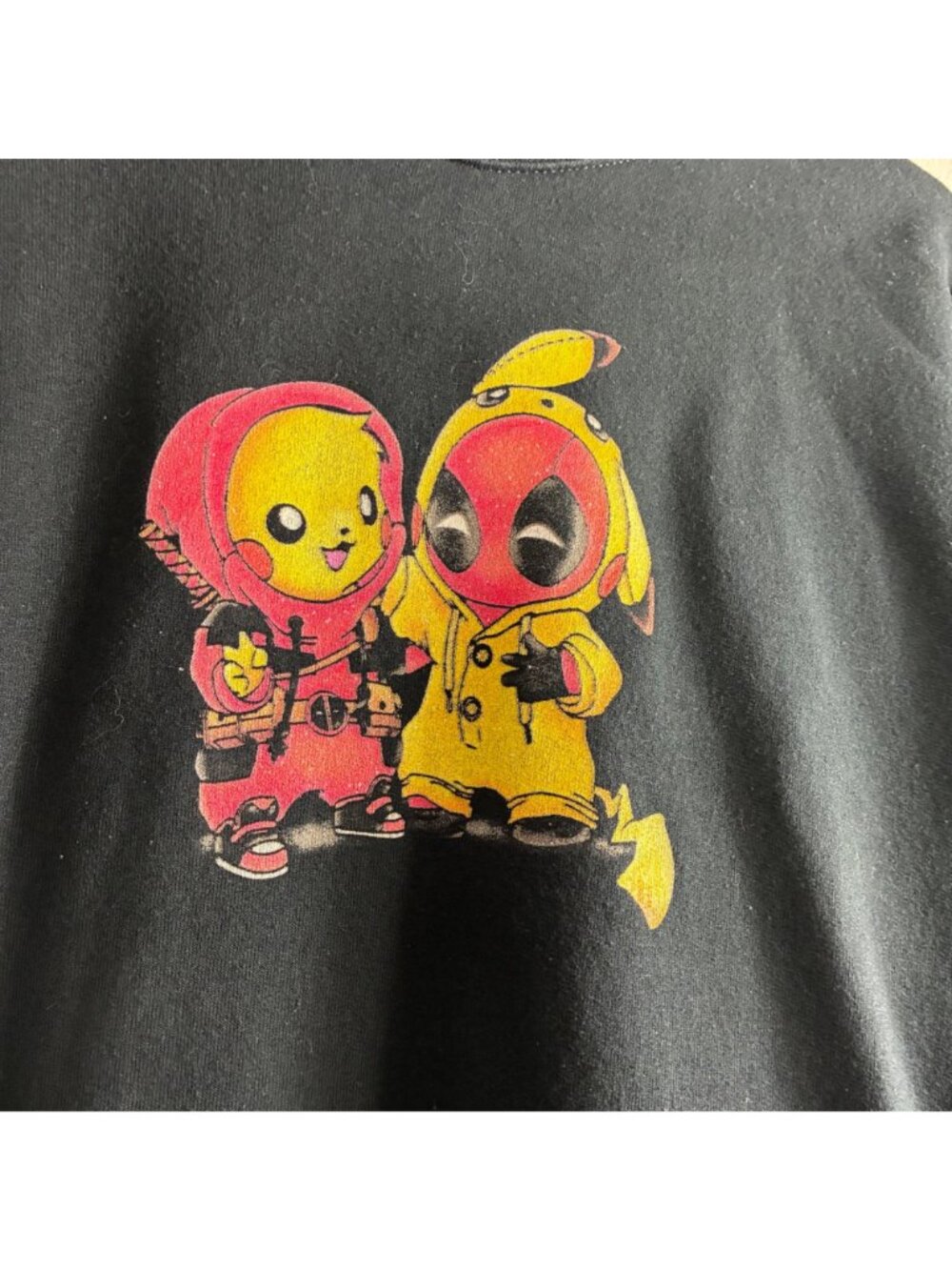 Jerzees Deadpool Pikachu Crossover Graphic Hoodie Mens M Black Marvel Pokemon - Picture 2 of 5